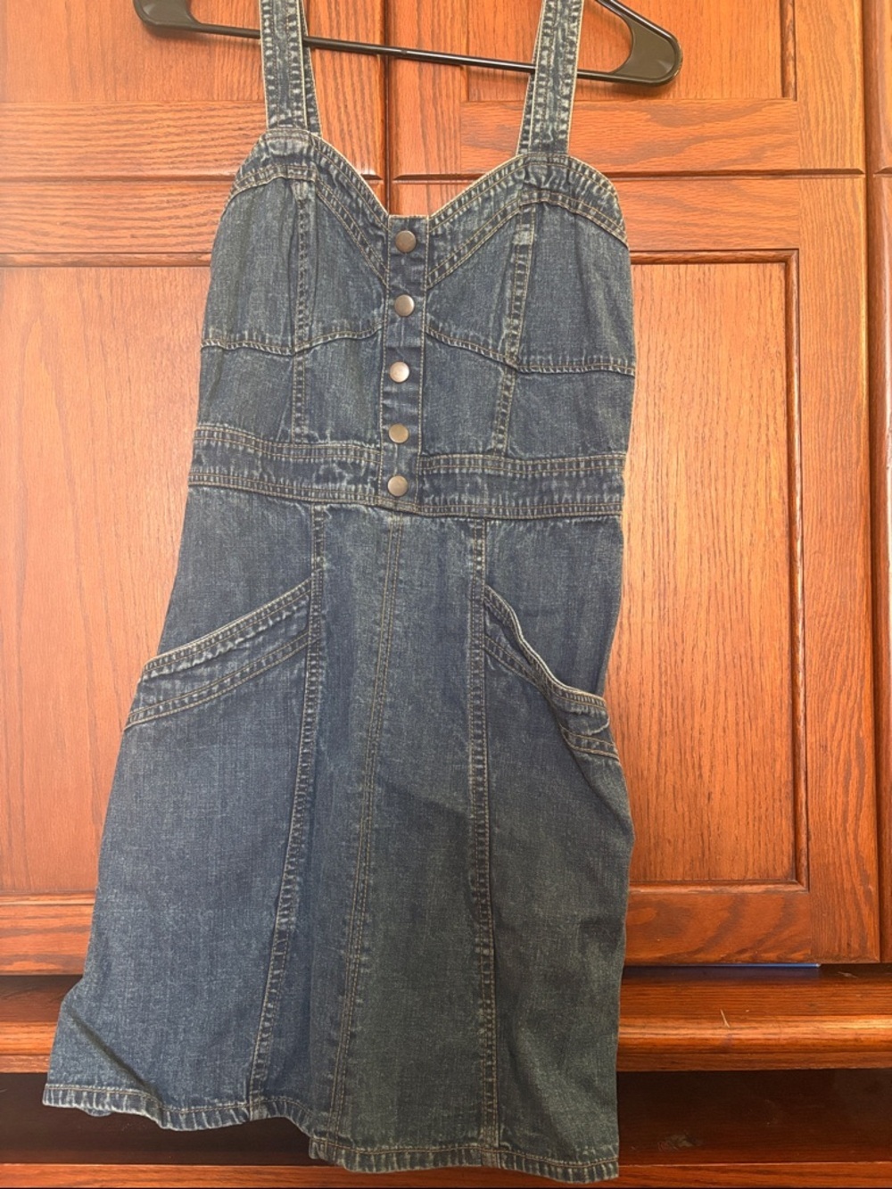 Japna Dark Blue Denim Pinafore Overalls Dress - Picture 2 of 10